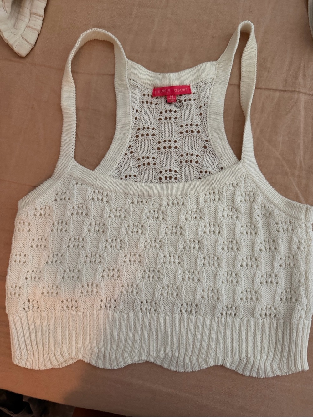 Z Supply Cream Openwork Knit Crop Tank